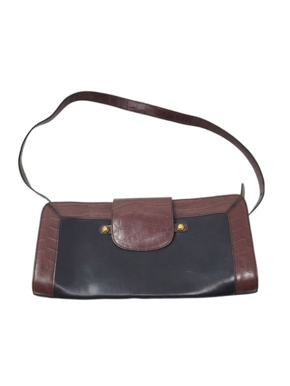 Vintage | Croc Embossed Flap Mini Bag Purse Brown Black